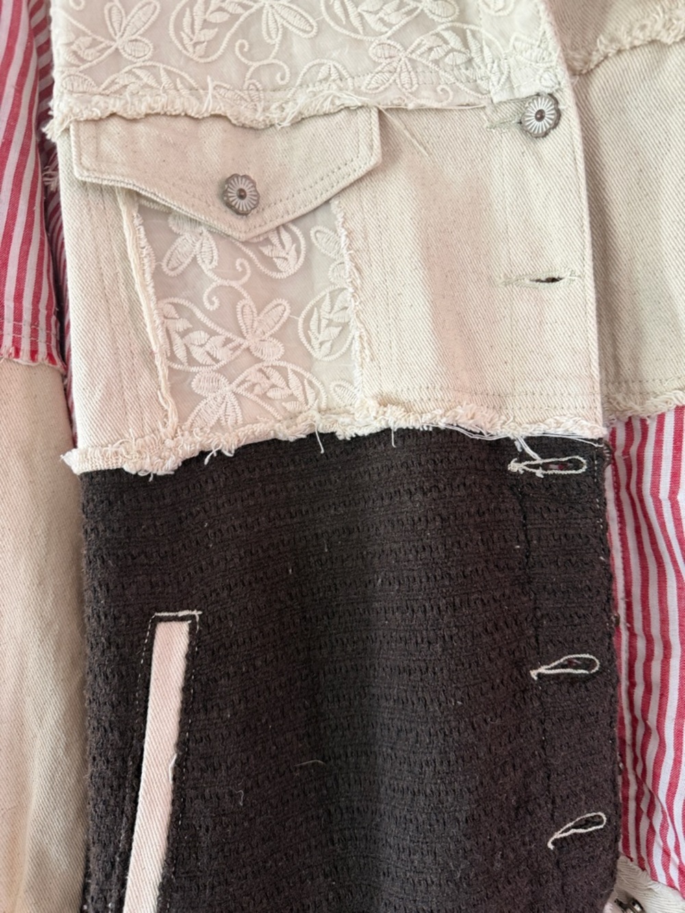 POL Cream, Black & Pink Patchwork Embroidered Jean Jacket - Picture 3 of 7